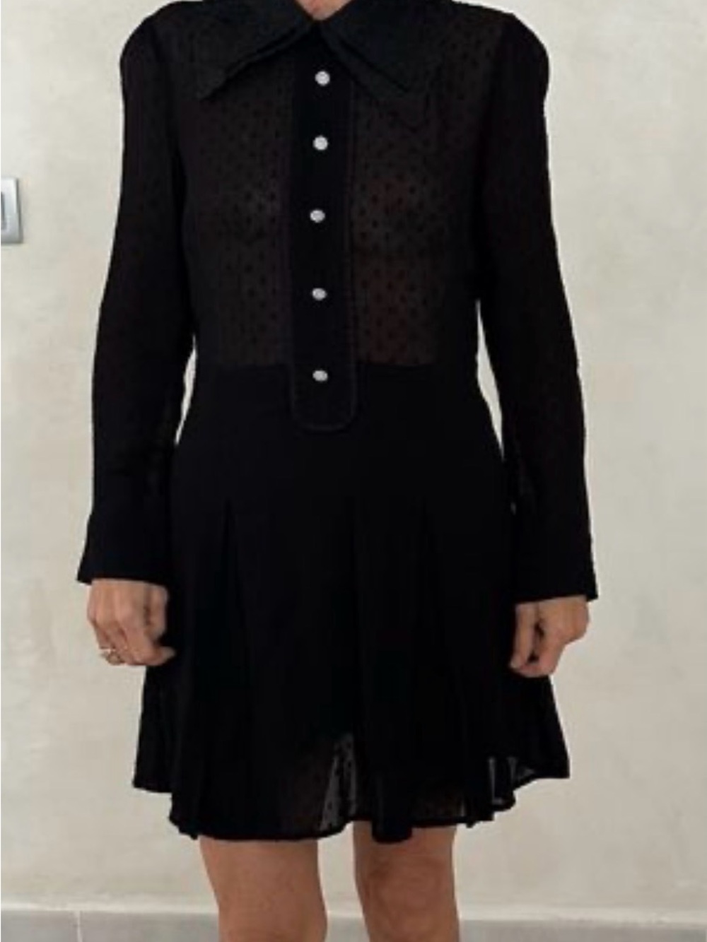 Zara Black Sheer Long-Sleeve Romper Dress with Peter Pan Collar